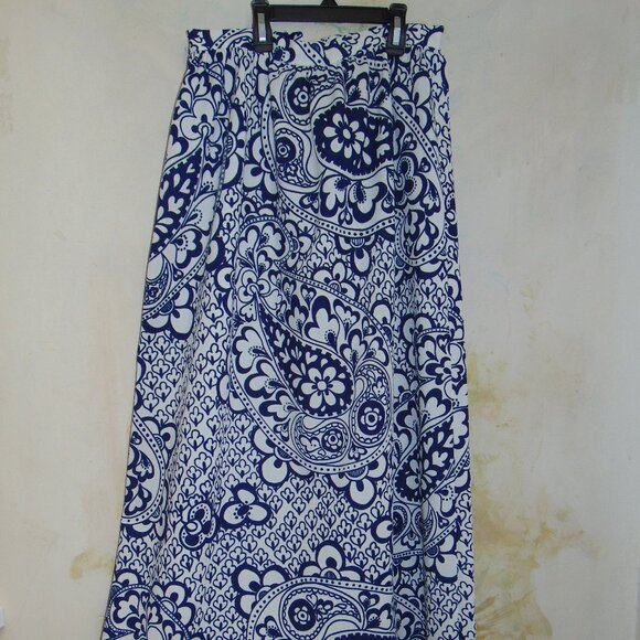 Vintage 70s Maxi Skirt Blue White Paisley Floral Prairie Cottagecore Sz M - Picture 7 of 7